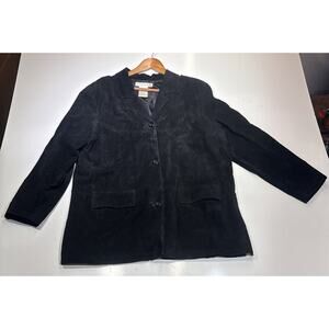 Vintage Jessica Holbrook Suede Leather Jacket L Black Chore Work Barn Western